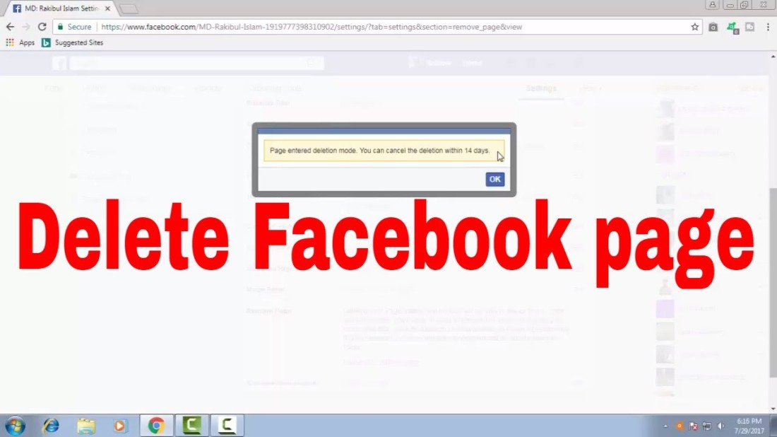 Delete Facebook Page